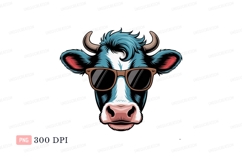 Blue cow wearing sunglasses CLIPART cartoon Product Image 1