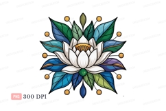 White lotus with colorful leaves and gold dots flower Product Image 1