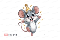 Gray mouse wearing party hat celebrating white pink Product Image 1