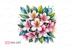 Pink white azaleas watercolor splash green orange Product Image 1