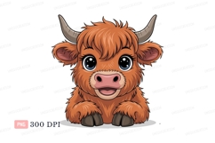 Fluffy Highland Cow C L I P A R T brown orange Product Image 1