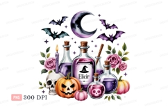Halloween potion bottles skull bats moon image Product Image 1