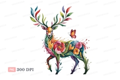 Colorful deer with floral antlers and butterfly animal Product Image 1