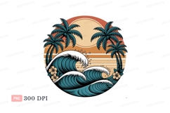 Tropical ocean waves and palm trees image Product Image 1