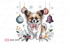 Fluffy dog festive bow ornaments snowflakes canine Product Image 1
