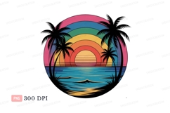 Tropical sunset ocean palms rainbow image Product Image 1