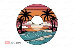 Tropical sunset ocean waves palm trees image Product Image 1