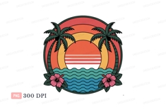 Tropical sunset ocean palm trees hibiscus image Product Image 1