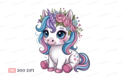 Adorable unicorn with floral crown and pastel mane Product Image 1