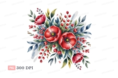 Red poppy floral arrangement green blue Product Image 1