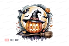 Jackolantern witch hat bats moon halloween Product Image 1