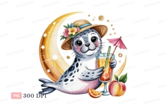 Adorable seal with hat and drink animal cartoon Product Image 1