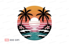 Tropical sunset palm trees ocean waves palms Product Image 1