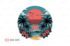 Tropical sunset beach scene with palm trees and ocean waves Product Image 1