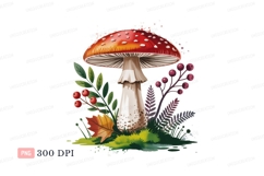 Red mushroom with white spots and autumn foliage image Product Image 1
