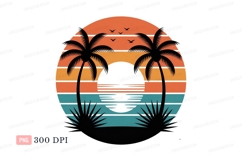 Sunset palms ocean birds silhouette Product Image 1