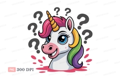 Curious unicorn with rainbow mane and pink splashes Product Image 1