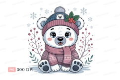 Cute polar bear wearing winter clothes scarf Product Image 1