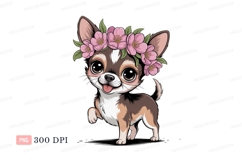 Cute chihuahua wearing pink flower crown puppy animal Product Image 1