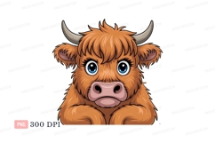Fluffy brown cow with blue eyes image Product Image 1