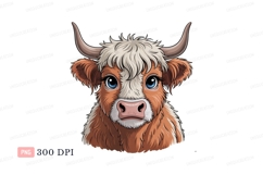 Fluffy Highland Cow Portrait brown white Product Image 1