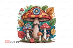 Colorful mosaic mushrooms autumn leaves fungi Product Image 1