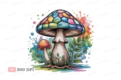 Colorful mushroom cluster with leaves fungi nature Product Image 1