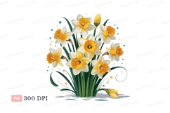 Yellow white daffodils bouquet green Product Image 1