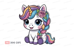 Cute unicorn with rainbow mane and flower image Product Image 1