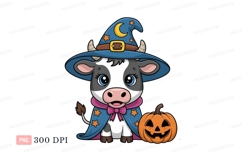 Cute cow witch with pumpkin halloween Product Image 1