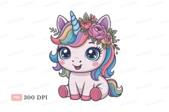 Cute unicorn with rainbow mane and flower crown image Product Image 1