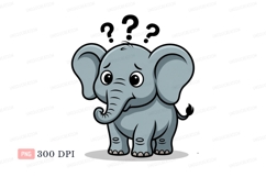 Sad baby elephant cartoon gray Product Image 1