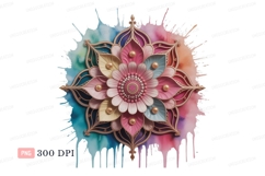 Intricate floral mandala paint splashes pink blue Product Image 1