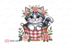Fluffy kitten floral basket flowers Product Image 1