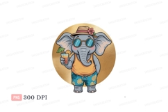 Elephant wearing hat sunglasses drinking cocktail image Product Image 1