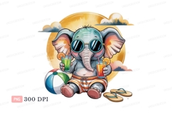 Cute elephant enjoying summer drinks beach vacation Product Image 1