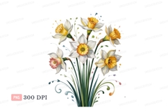 White yellow daffodils floral bouquet orange pink Product Image 1
