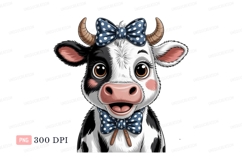 Cute cow with blue polka dot bows animal cartoon Product Image 1