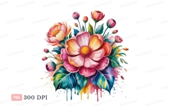 Vibrant floral bouquet watercolor splash flowers Product Image 1
