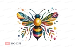 Colorful bee with floral wings insect leaves Product Image 1