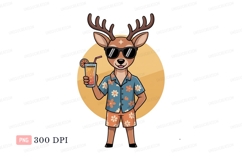 Deer wearing sunglasses and Hawaiian shirt holding drink Product Image 1