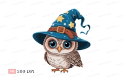 Adorable owl wearing wizard hat bird blue Product Image 1