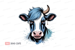 Blue haired cow with earring black pink Product Image 1