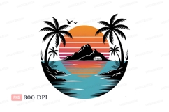 Tropical sunset over ocean with mountain silhouette Product Image 1
