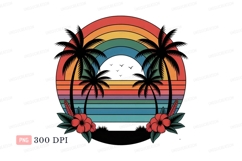 Tropical sunset palm trees and flowers palms rainbow Product Image 1