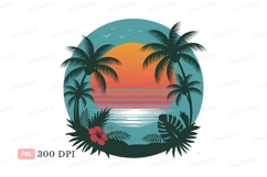 Tropical sunset ocean view with palm trees image Product Image 1