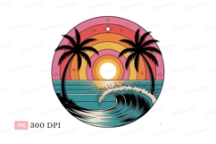 Tropical sunset ocean wave palms image Product Image 1