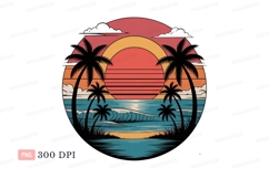 Tropical sunset ocean wave palm trees image Product Image 1