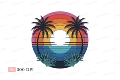 Sunset palms ocean coral retro Product Image 1