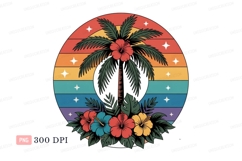 Tropical palm tree with hibiscus flowers image Product Image 1